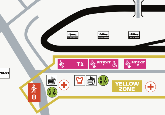 Location of T1 Pit Exit 1 2 grandstands at Hungaroring
