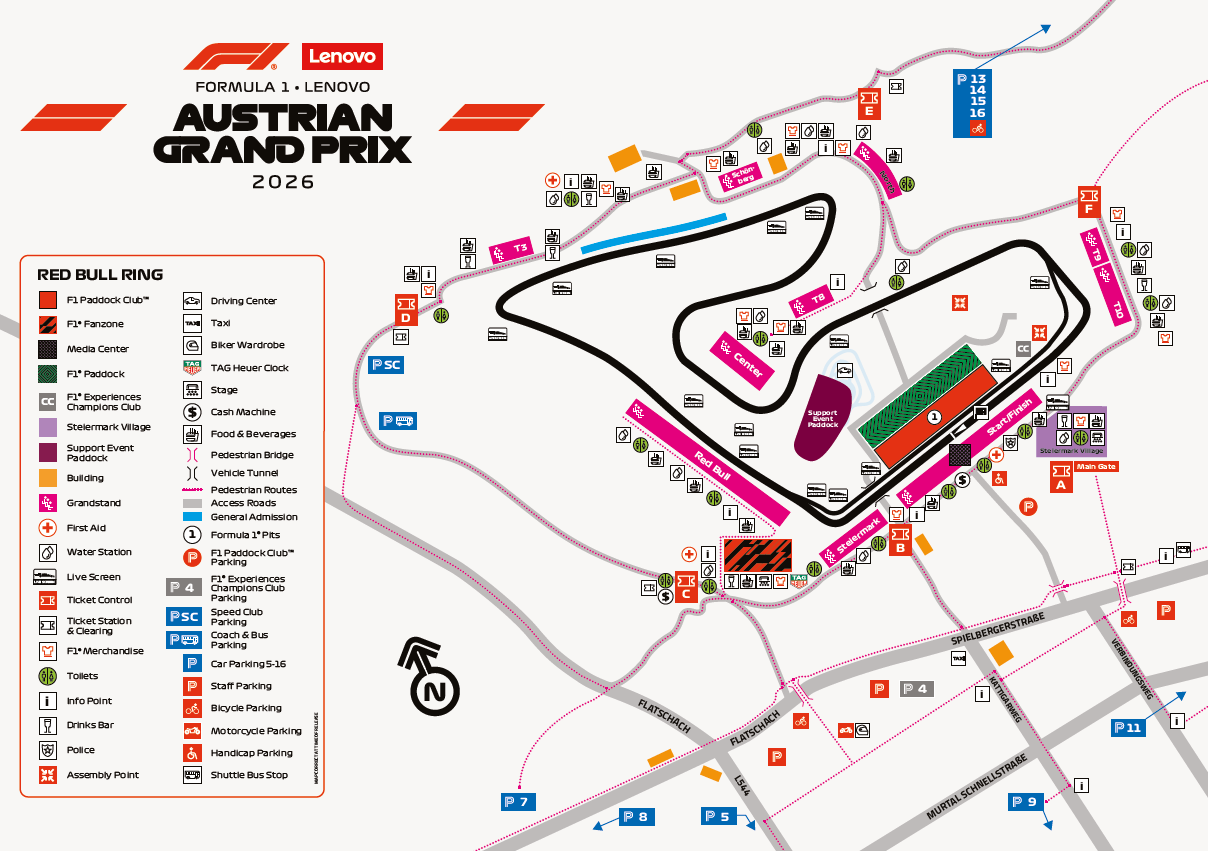 Trackside at the Red Bull Ring – 2026 Austrian Grand Prix 1 2026 Austrian GP Red Bull Ring Map
