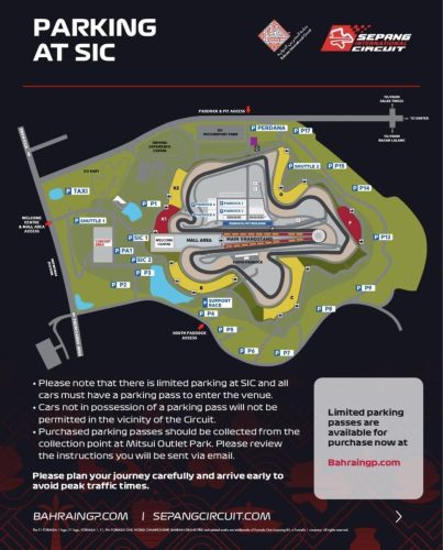1 Parking at Sepang 2026 Bahrain GP in Malaysia